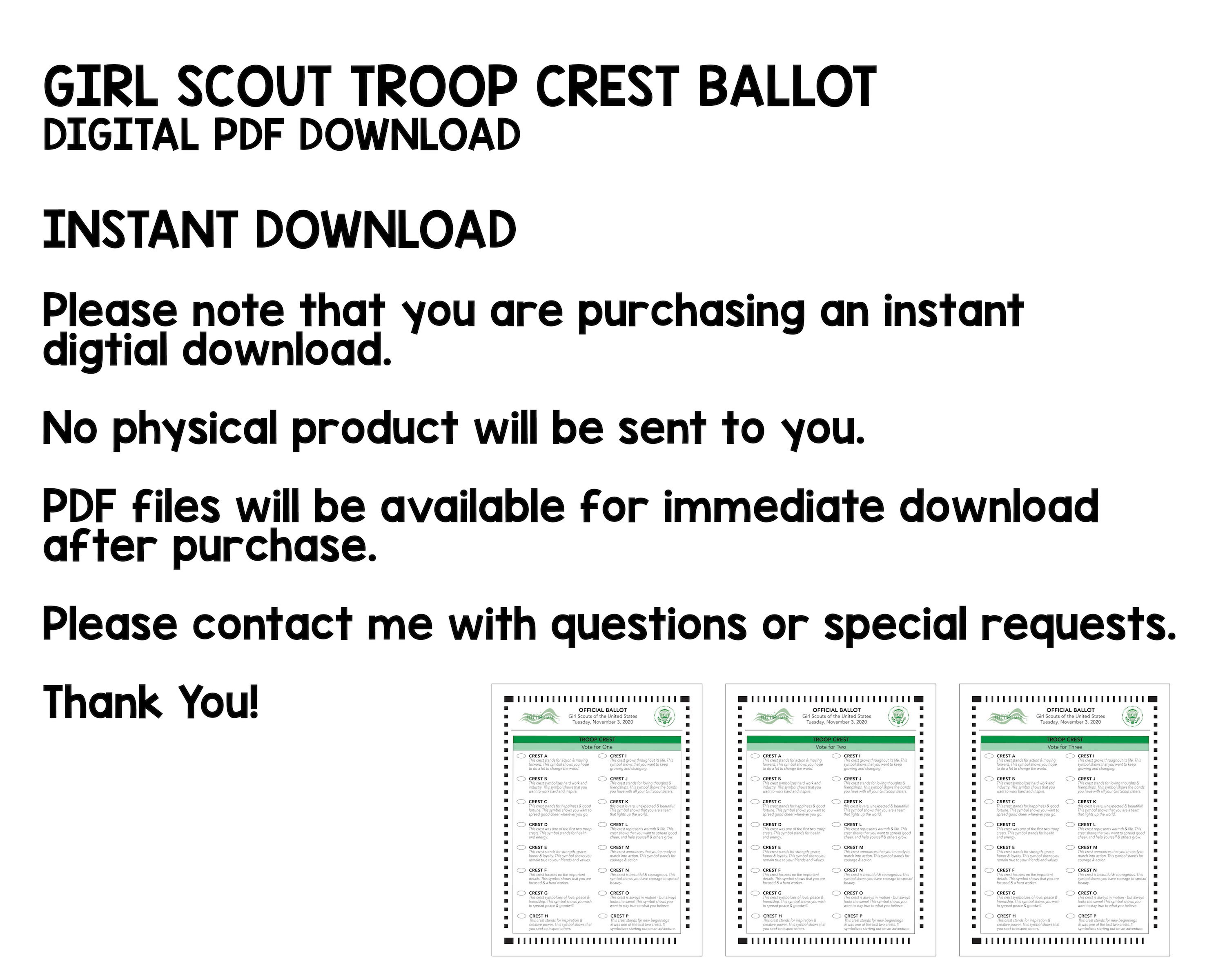 Girl Scout Troop Crest Ballot INSTANT DIGITAL DOWNLOAD Etsy