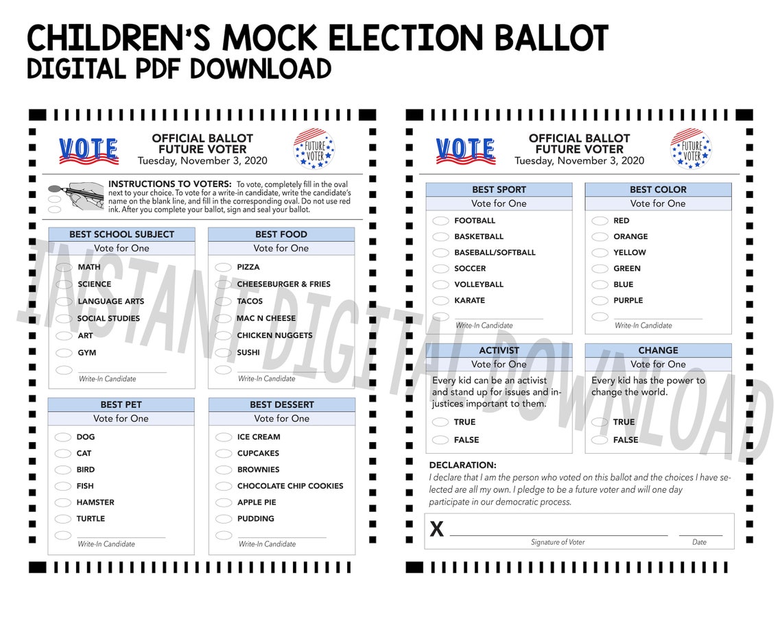 Future Voter Children's Mock Election Ballot INSTANT DIGITAL DOWNLOAD ...