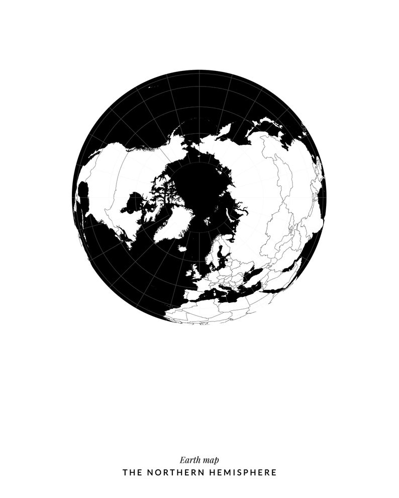 World Map Print, Polar Maps, Pole Map Print, South Pole Print, North Pole Print, Arctic Map ...