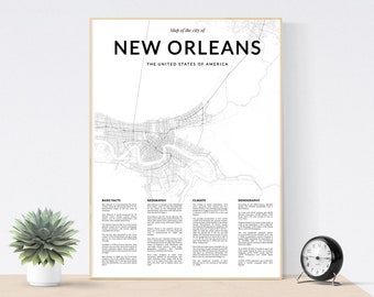 New Orleans map print, New Orleans wall map, New Orleans print, New Orleans poster, New Orleans map, Black and White print, Louisiana