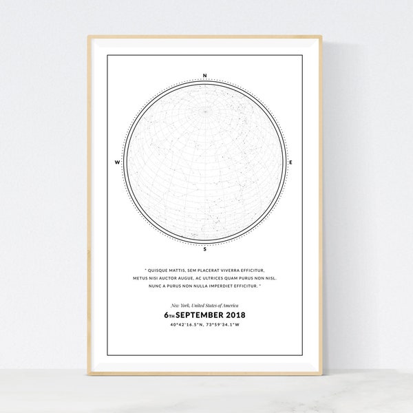 Poster des étoiles, carte des constellations, carte du ciel étoilé, carte des étoiles, poster des étoiles sur mesure, idée cadeau pour elle