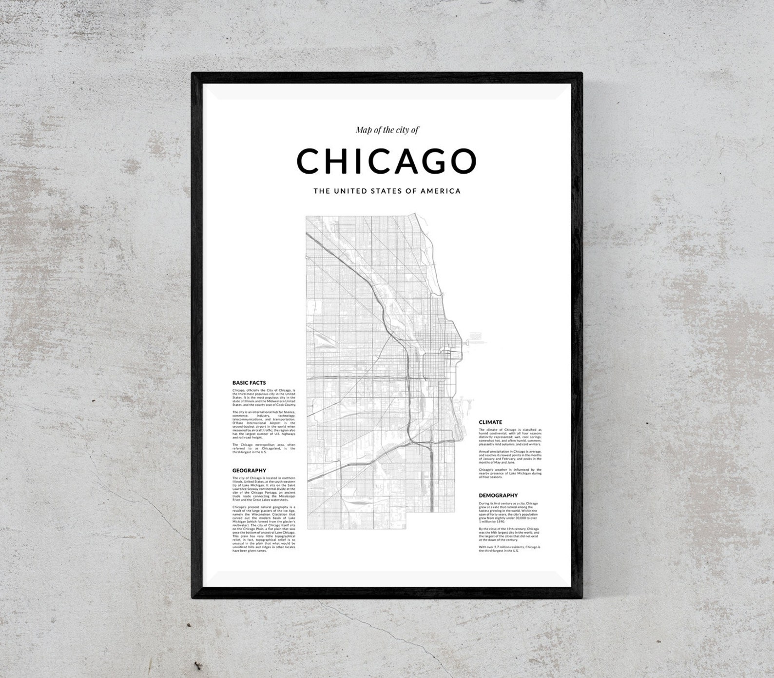 Chicago Map Print Map Wall Art Chicago Map Wall Art Chicago Etsy