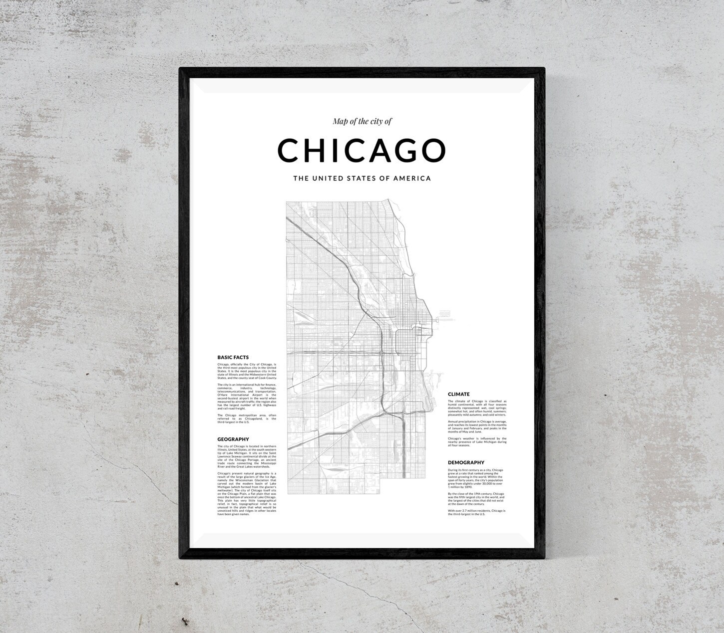 Chicago map print Map Wall Art Chicago map wall art Chicago | Etsy