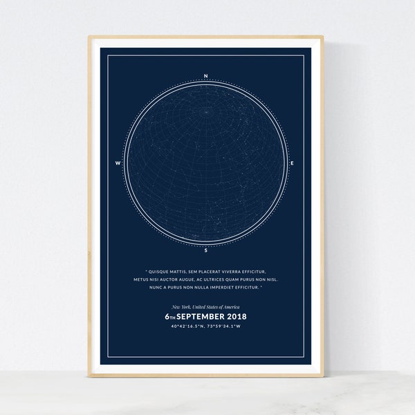 Poster des étoiles, carte des constellations, carte du ciel étoilé, carte des étoiles, poster des étoiles sur mesure, idée cadeau pour elle