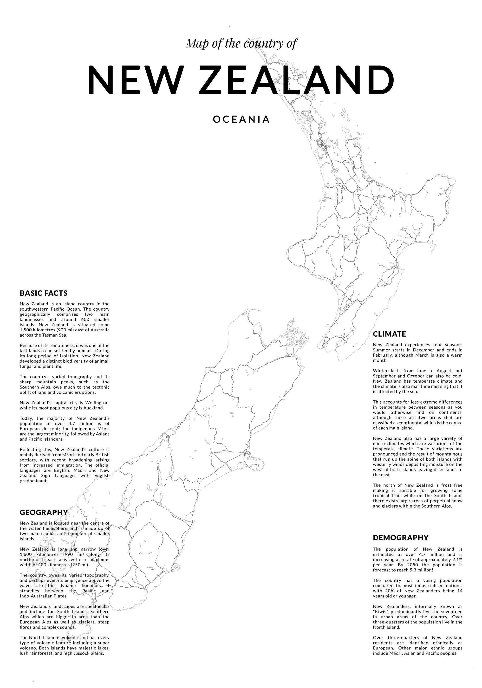 New Zealand Map Print New Zealand Wall Map New Zealand Etsy