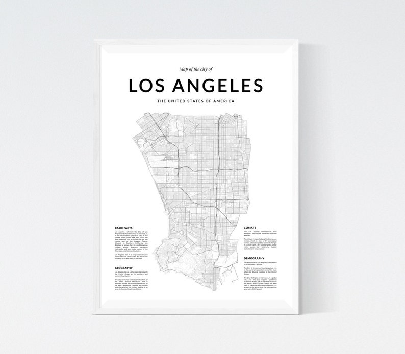Los Angeles Map, Los Angeles Wall Art, Wall Art, Los Angeles Print, Los