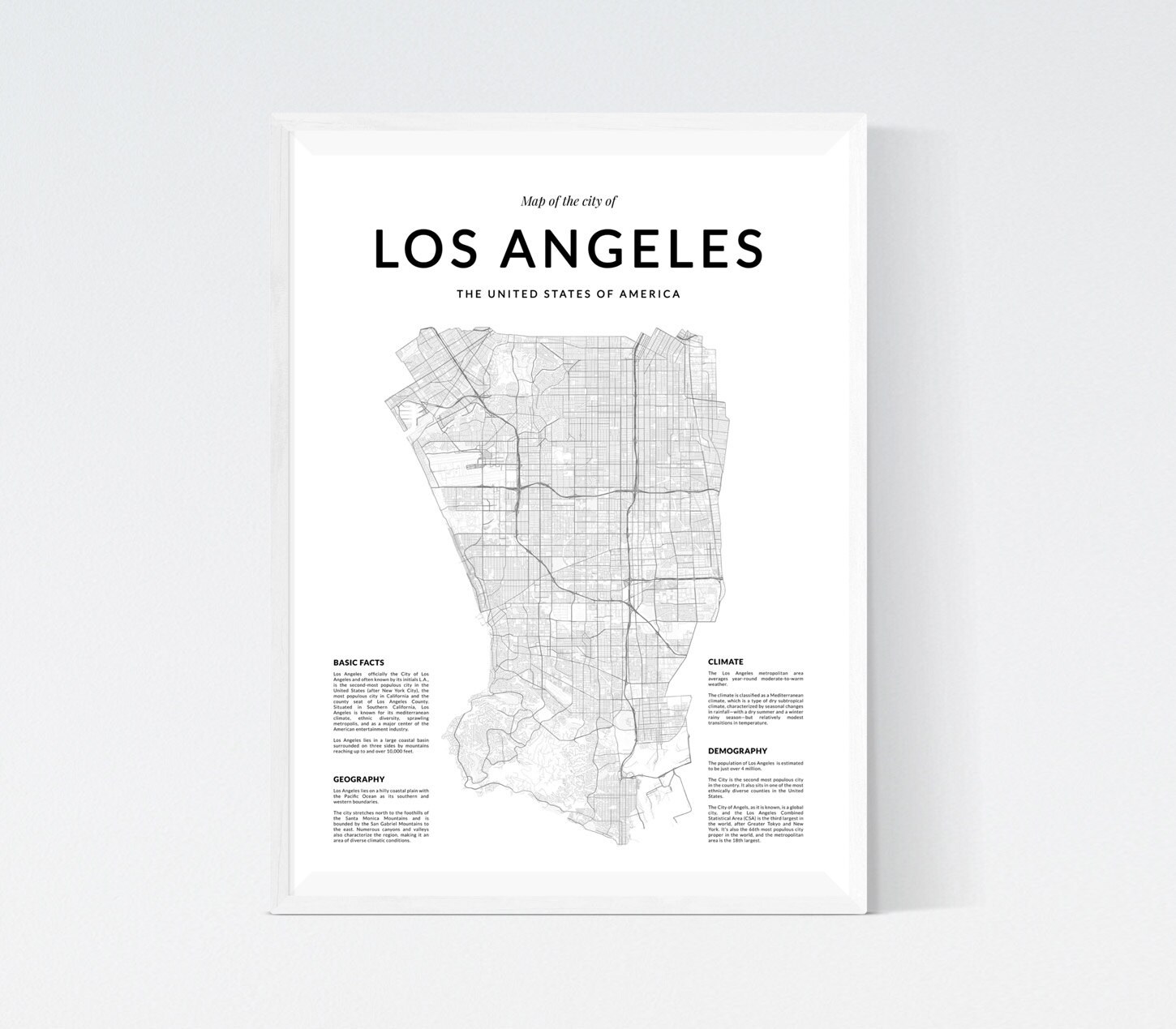 Los Angeles Map, Los Angeles Wall Art, Wall Art, Los Angeles Print, Los