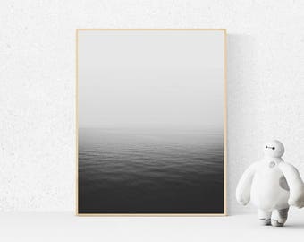 Black and White Print, Black and White Photography, Seascape, Nature print, Fading Water, Minimalist Art, Ocean Print, wall art, art prints