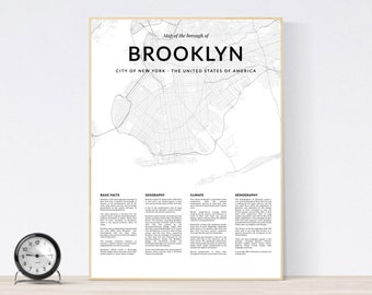 Brooklyn map print, Brooklyn wall map, Brooklyn print, Brooklyn poster, Brooklyn map, Brooklyn, city map, Brooklyn borough, Brooklyn hanging