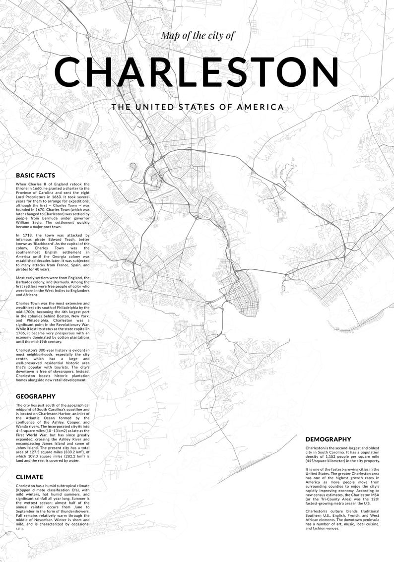 Printable City Map of Charleston. Get Your Favourite City Printed and