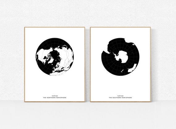 World map print polar maps pole map print south pole print | Etsy