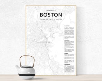 Boston map print, Boston wall map, Boston print, Boston poster, Boston map, Black and White print, Massachusset, Boston