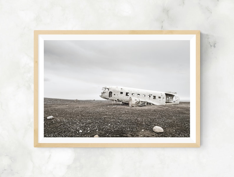 Icelandic landscape, iceland plane crash, sólheimasandur plane, iceland landscape, landscape print, iceland photography, plane photography image 1