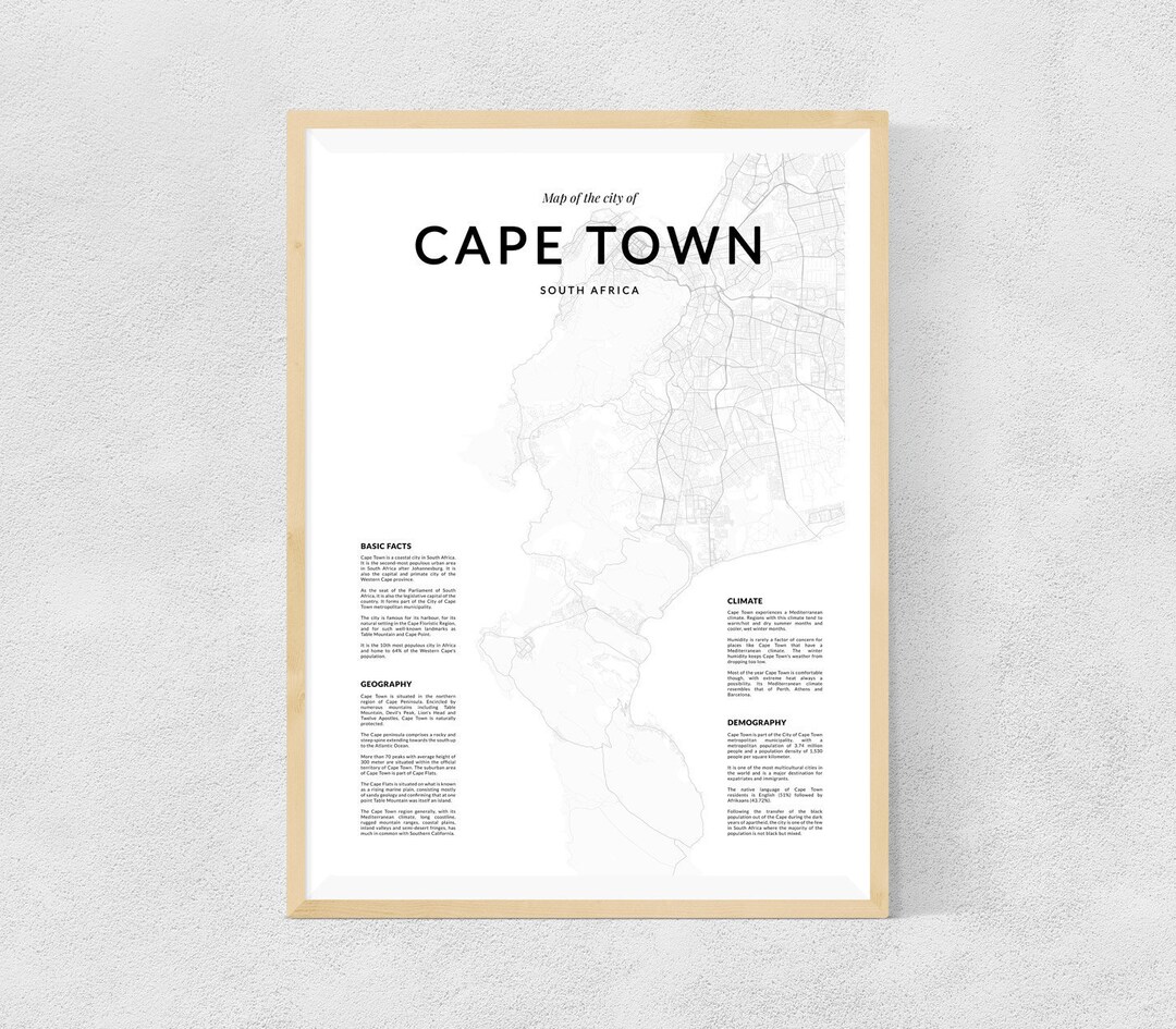 Cape Town Map Print Cape Town Wall Map Cape Town Print Cape Etsy
