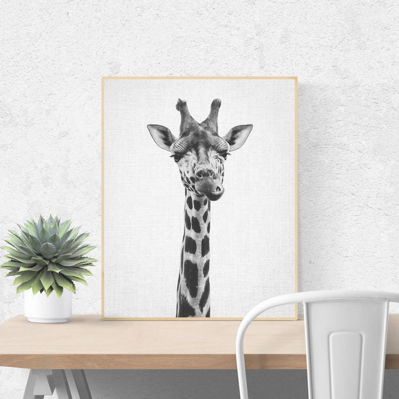 Giraffe Print, Printable Art, Nursery Print, Black and White Nursery Decor, Nursery Animal Wall Art, Kids Printable Art, Safari Animal Print image 1