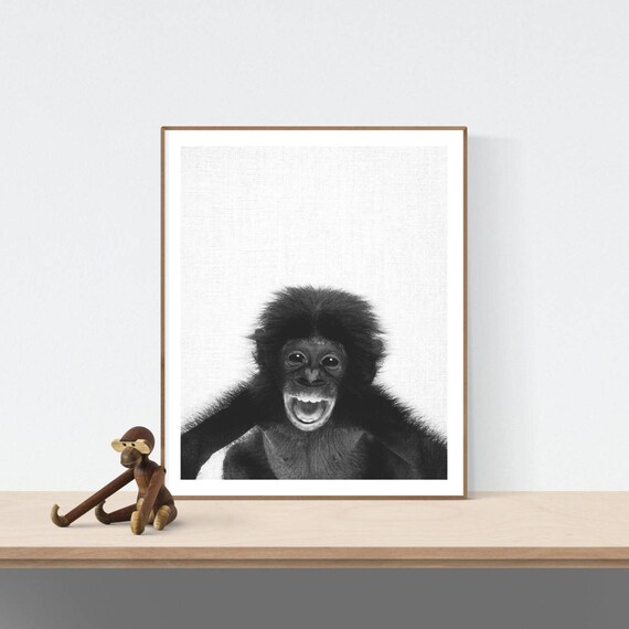 Photo D Un Bebe Chimpanze Noir Et Blanc En Telechargement Etsy