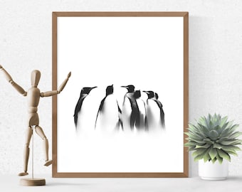 Penguin Art, Winter Wall Art, Penguin Print, Minimalist art, Winter Art, Penguin Wall Art, Nursery Prints, Grey Wall Art, Home Decor