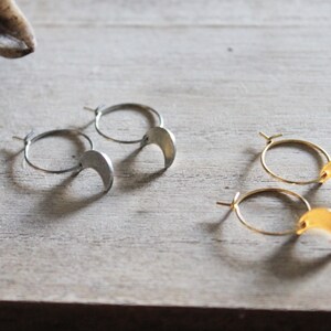 Stainless steel earings, earrings with moon charm, rvs earrings