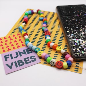 Rondellen kralen - smiley telefoonkoordje, kralen telefoonkoordje, Circle beads - smiley telephone cord, telephone cord circle beads