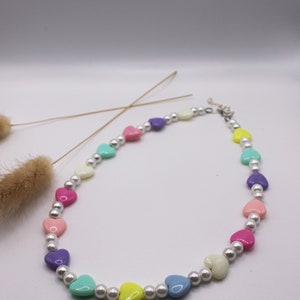 Candy heart glass pearl choker, candy crush choker, heart glass pearl choker