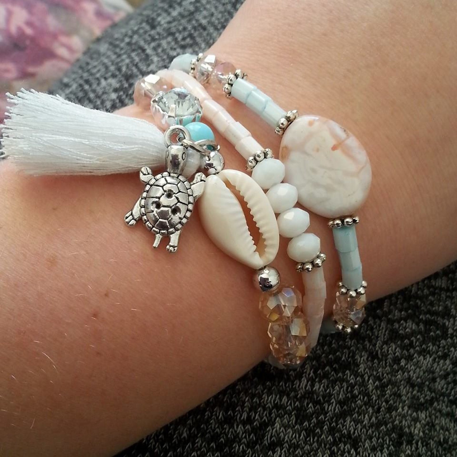 Cute Summer Bracelet Set With Different Beads Charm Shell Etsy UK