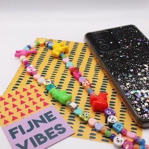 Dieren polymeer kralen telefoonkoordje, telefoonkoordje dieren polymeer, Animal polymer beads telephone cord