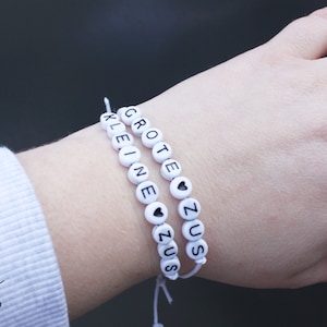 Big - little sister bracelet on wax cord, set big - little sister, bracelet with sliding button, text bracelets, white bracelets