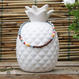 Tobillera gris/marrón mezclada con cuentas de otros colores, tobillera de colores, Tobillera gris/marrón mezclada con cuentas de otros colores