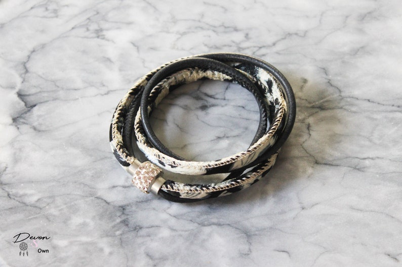 Wrap bracelet with two different leather tough bracelet leather wrap bracelet