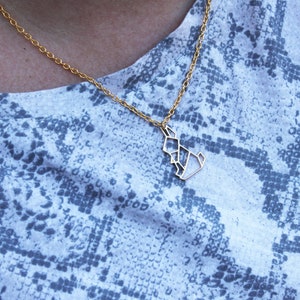 Golden necklace with orgami rabbit charm, rabbit charm necklace, necklace with charm, rabbit necklace