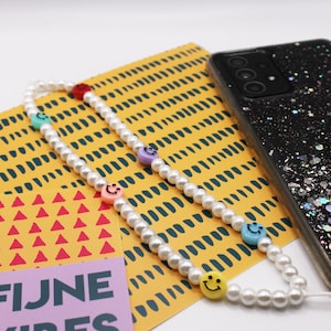 Parel - smiley telefoonkoordje, kralen telefoonkoordje, Pearl - smiley telephone cord, beads telephone cord