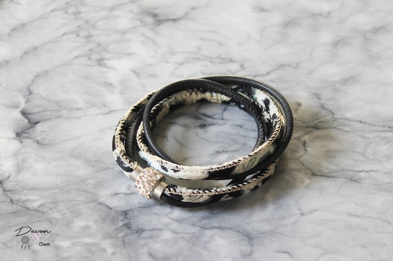 Wrap bracelet with two different leather tough bracelet leather wrap bracelet
