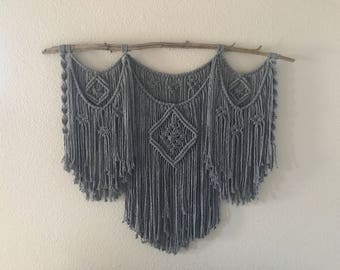 Lg. Macrame Wall Hanging, Charcoal Macrame