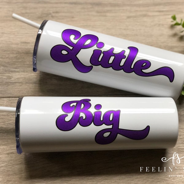 Rétro Big Little Sorority Tumbler | Tumbler personnalisé | Grand petit cadeau | Big Little Reveal | Skinny Tumbler