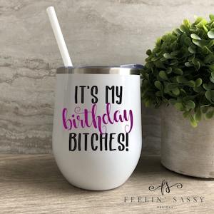 It&#39;s My Birthday Bitches Tumbler | Birthday Gift for Her |  | Funny | Sarcastic | Friend Gift | 12oz Insulated Wine Tumbler