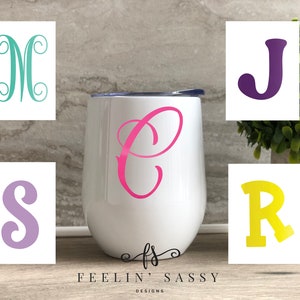 Calcomanía inicial / Calcomanía de una sola letra / Calcomanía de vaso / Calcomanía de automóvil / Monograma de una sola letra para taza / computadora portátil / portátil