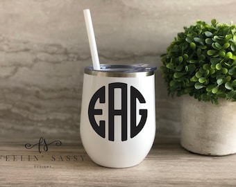 Monogrammed Wine Tumbler, 12 oz Personalized Travel Cup, Bridesmaid Gift, Bachelorette Party Gift, Custom Gift