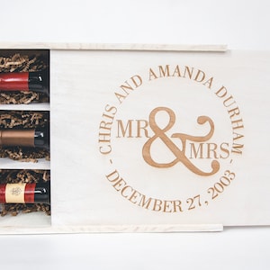 Mr. & Mrs. Three Compartment Anniversary Wine Box image 1