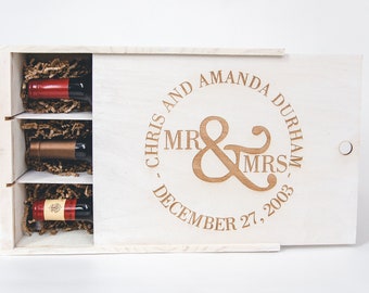 Mr. & Mrs. Three Compartment Anniversary Wine Box