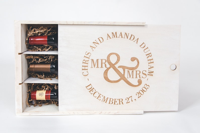 Mr. & Mrs. Three Compartment Anniversary Wine Box image 1