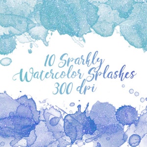 Sparkly Watercolor Splashes Clipart, Sparkly Watercolor Clipart, Glitter Watercolor Clipart, Watercolor Splash Clipart, Glitter Watercolor