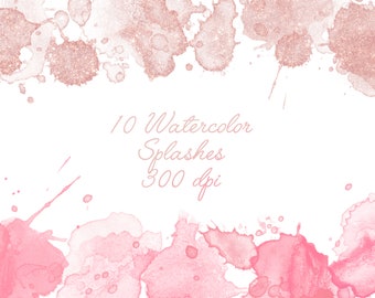 Pink Sparkly Watercolor Splashes Clipart, Sparkly Watercolor Clipart, Glitter Watercolor Clipart, Watercolor Splash Clipart, Pink Watercolor