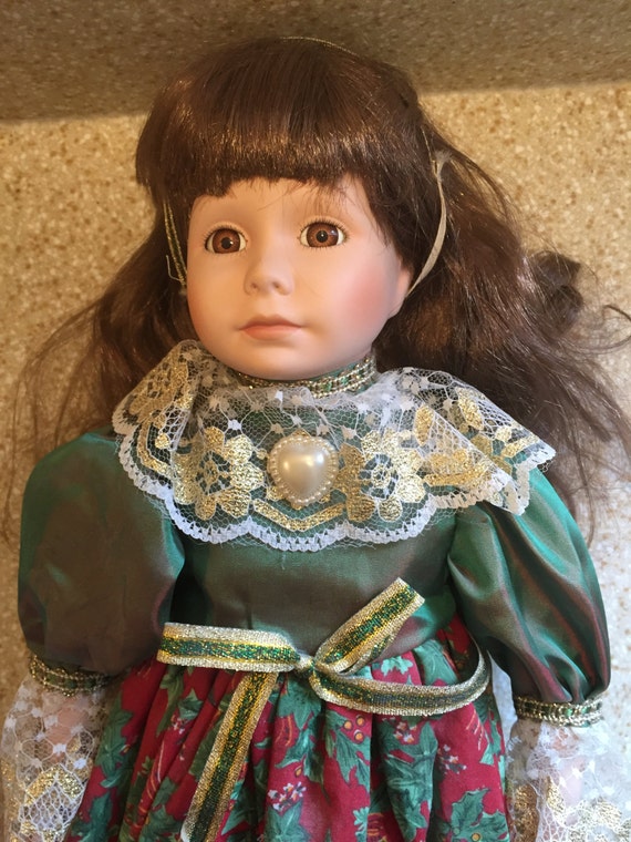 1990s Vintage Porcelain Baby Doll Little Girl Brown Hair Etsy