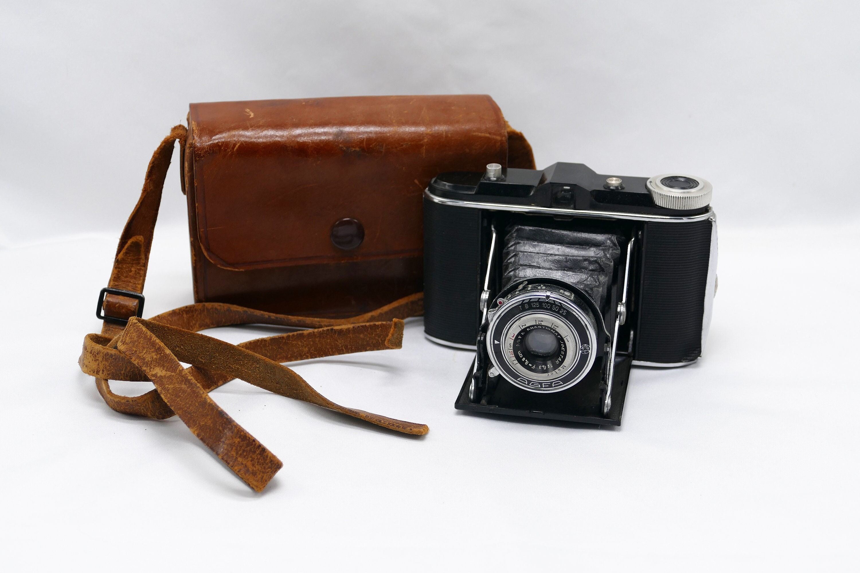 Agfa Original Vintage Agfa brown leather case for 30mm lens hood shade cover 6085 ✧✧✧ 