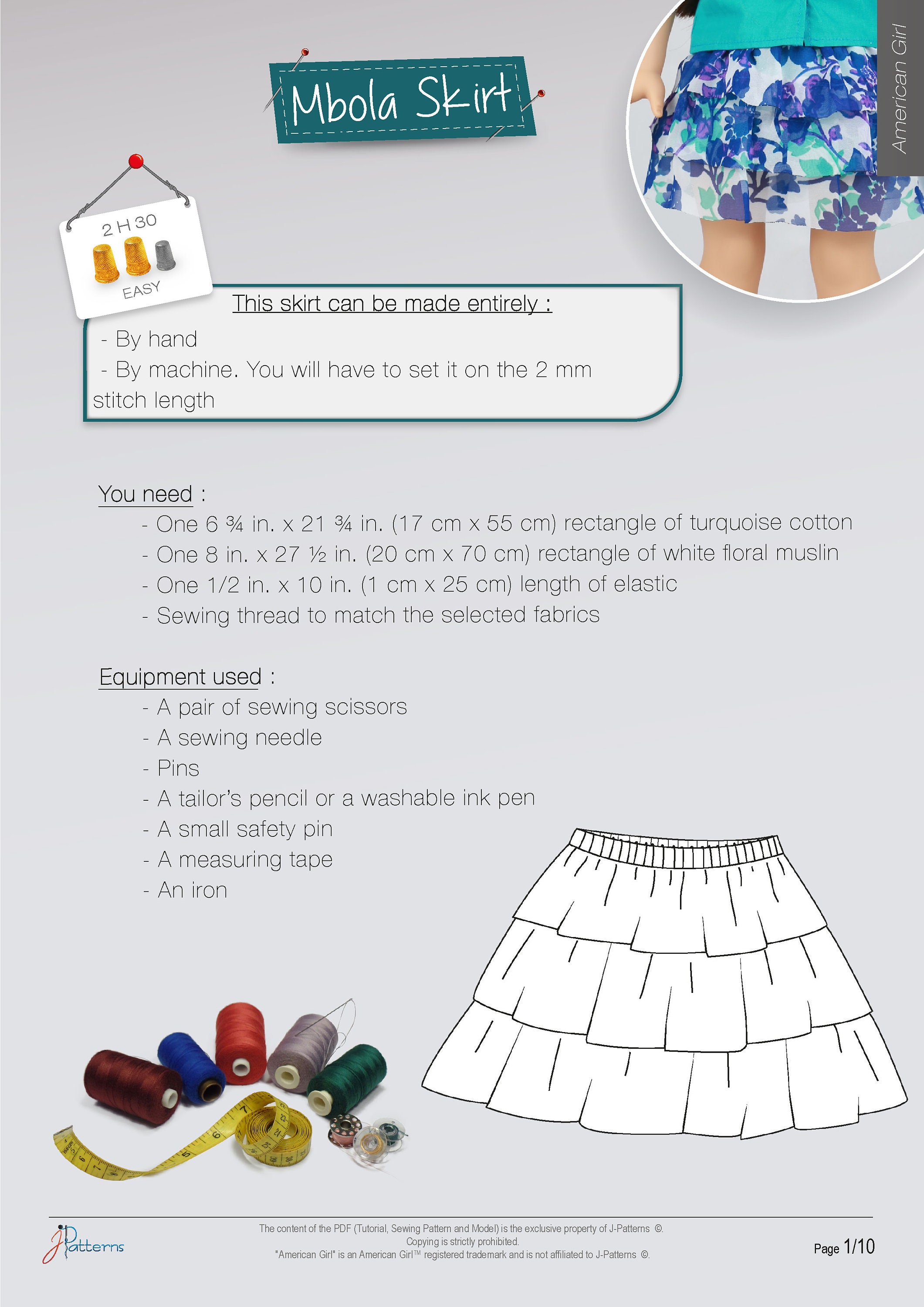 3. Pattern Skirt American Girl 18", in English, PDF Sewing Pattern and ...