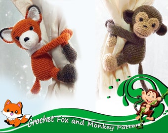 Fox and Monkey Curtain Tie back  Pattern - Crochet Fox Crochet Rabbit