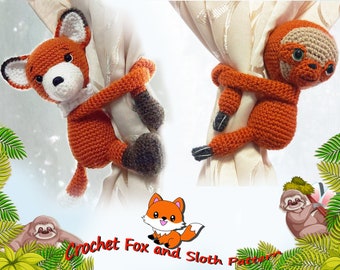 Fox and Sloth Curtain Tie back  Pattern - Crochet Fox Crochet Sloht