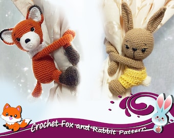 Fox and Rabbit Curtain Tie back  Pattern - Crochet Fox Crochet Rabbit