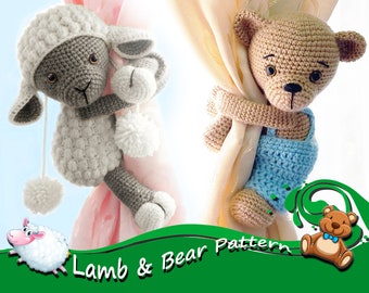 Bear&Lamb  Pattern - Curtain Tie back - crochet sheep - crochet lamb Crochet Bear