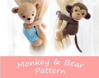 PDF Bear and Monkey Pattern - Curtain Tie back